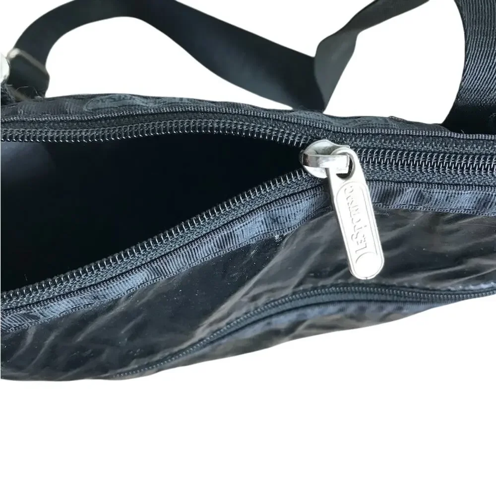 LESPORTSAC 3-Zip Pocket Crossbody Bag Shine Black Everyday Travel Ofice Stylish - Picture 6 of 10